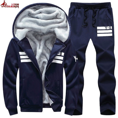 Big size 7XL 8XL 9XLTrack suit Men sport suit Jogging running Sweatpants+Hoodies Set Plus Velvet 2 Piece Warm Sweat Tracksuits